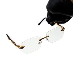 Men's Luxury Clear Lens Rimless King Snake Hip Hop Gold Frame Glasses